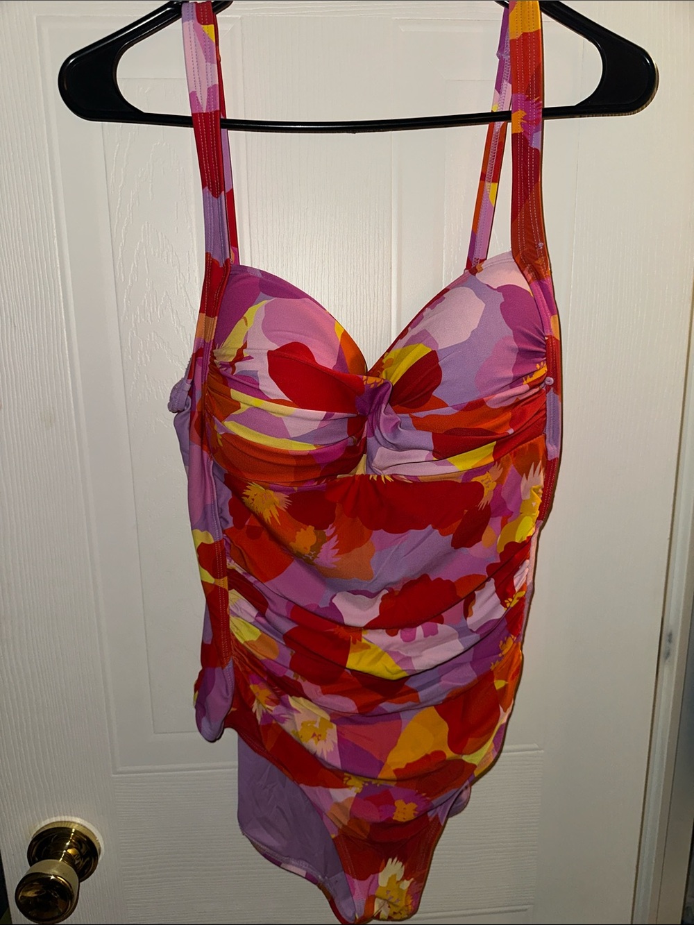 Floral Ruched One-Piece Swimsuit in Purple and Red